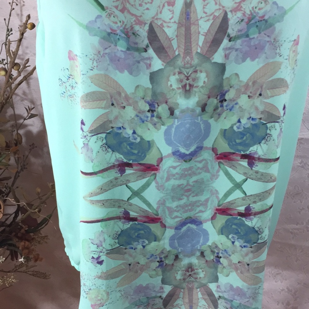 SEMI SHEER TOP MINT GREEN INDIAN ABSTRACT DESIGN SIZE M Pearl - Picture 4 of 7